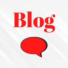 The word blog written in red, with a red speech bubble below it.