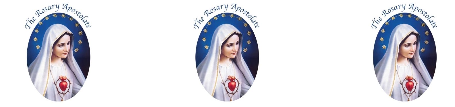 The Rosary Apostolate Logo of the Virgin Mary on a white background with the logo three times across the banner