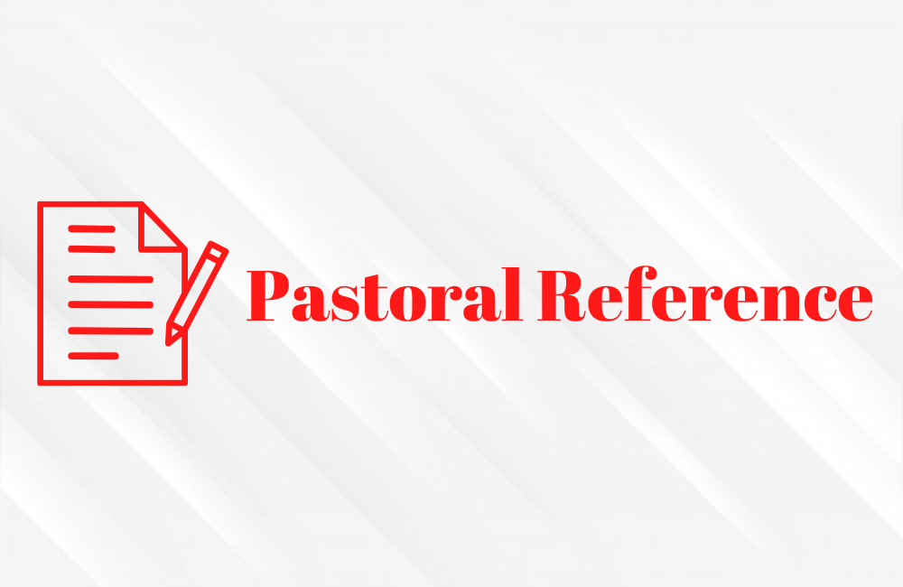 The words "Pastoral Reference" written in red on a white background. With a paper/pen icon in red to the left of the words.
